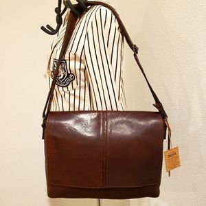 MADE IN INDIA Genuine Leather Handcrafted Brown Crossbody Messenger Bag--NWT